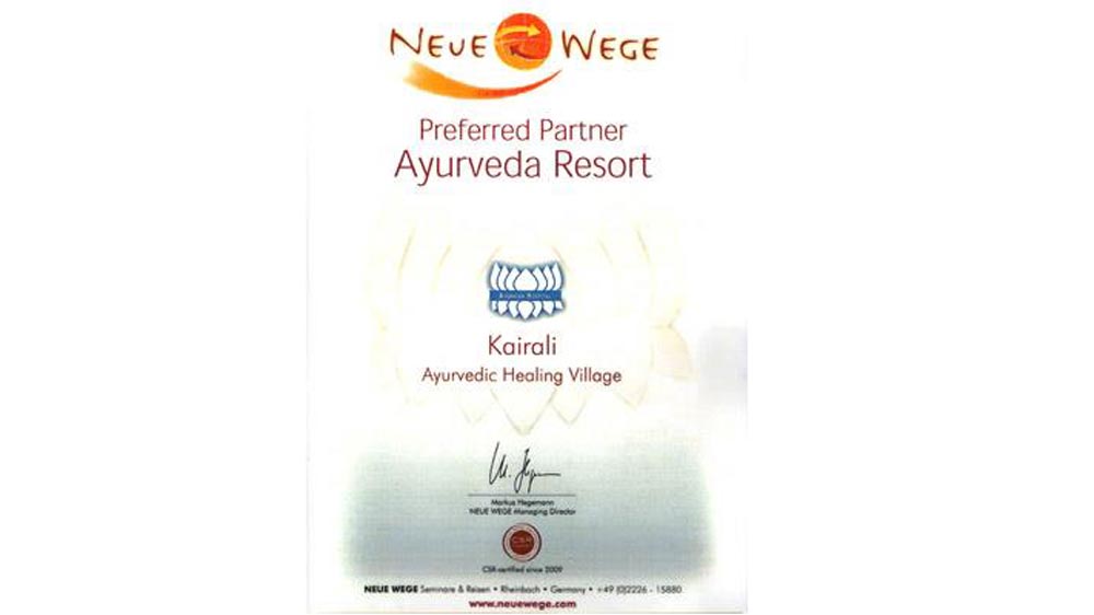 Ayurvedic Healing Village Selected as The Preferred Partner Ayurveda Resort By Neue Wege